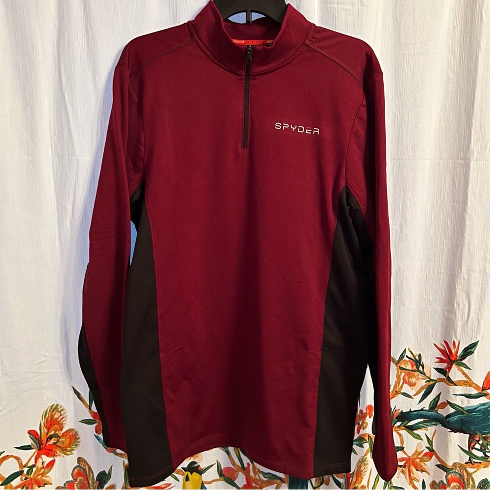 Spyder Active ProW:B Mens Red and Black long sleeve half zip top Sz XL